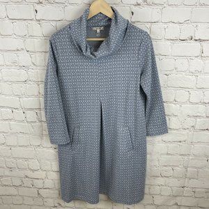 Tyler Boe Gray Light Blue Geometric Print Knit Cowl Neck Shift Dress Size Medium